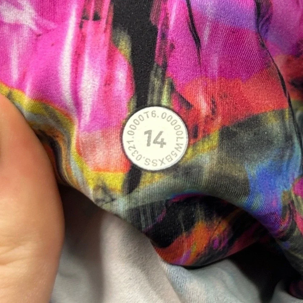 Lululemon High Rise Leggings Womens 14 Pink Purple Abstract Yoga Athletic Pocket
